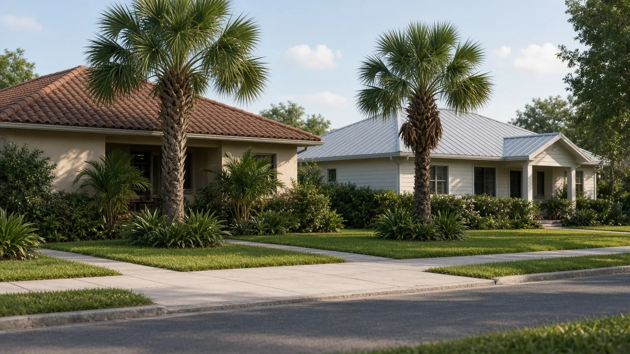 Representational photograph of two neighboring Florida houses on one street