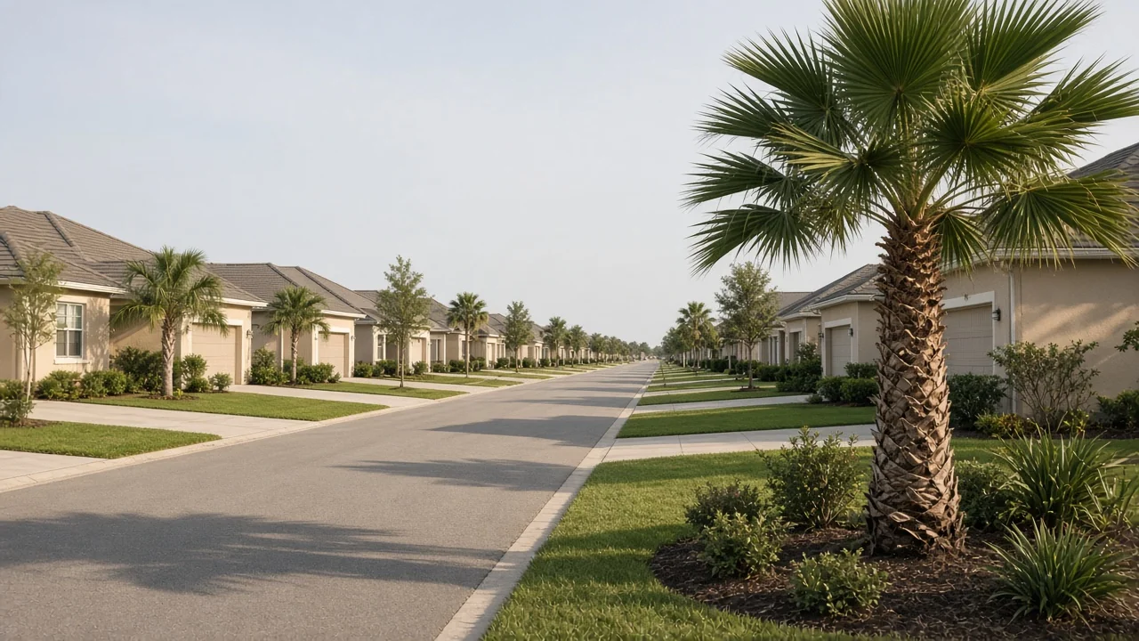 Representational photograph of a Florida street of one-story houses with empty driveways